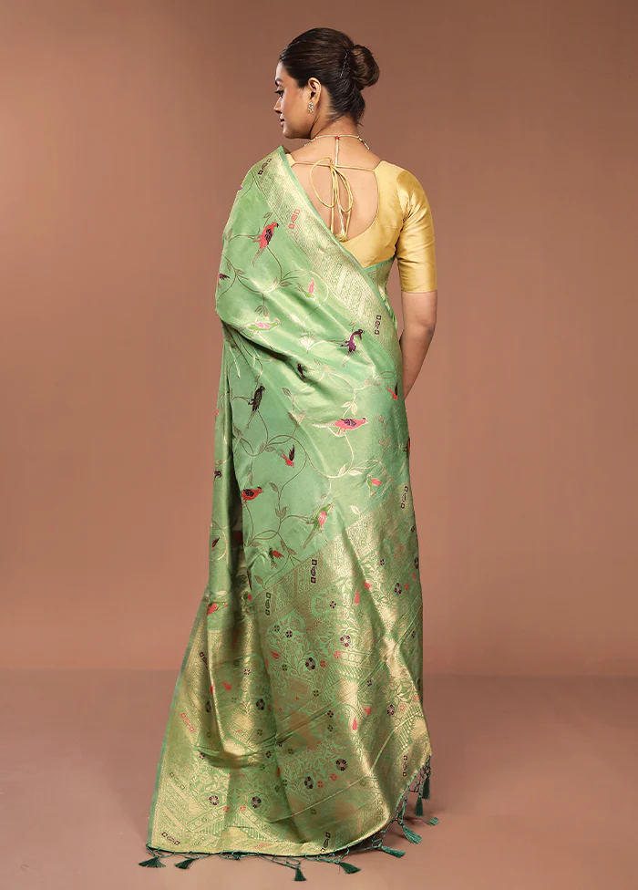 Green Dupion Silk Saree With Blouse Piece - Image 3