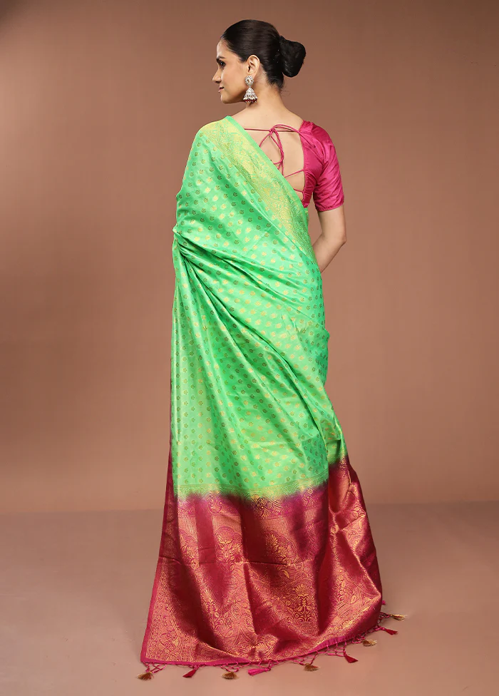 Green Dupion Silk Saree With Blouse Piece - Image 3