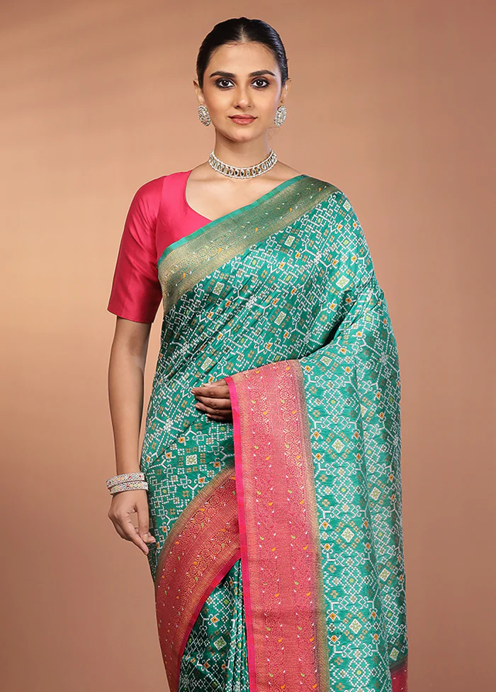 Green Dupion Silk Saree With Blouse Piece