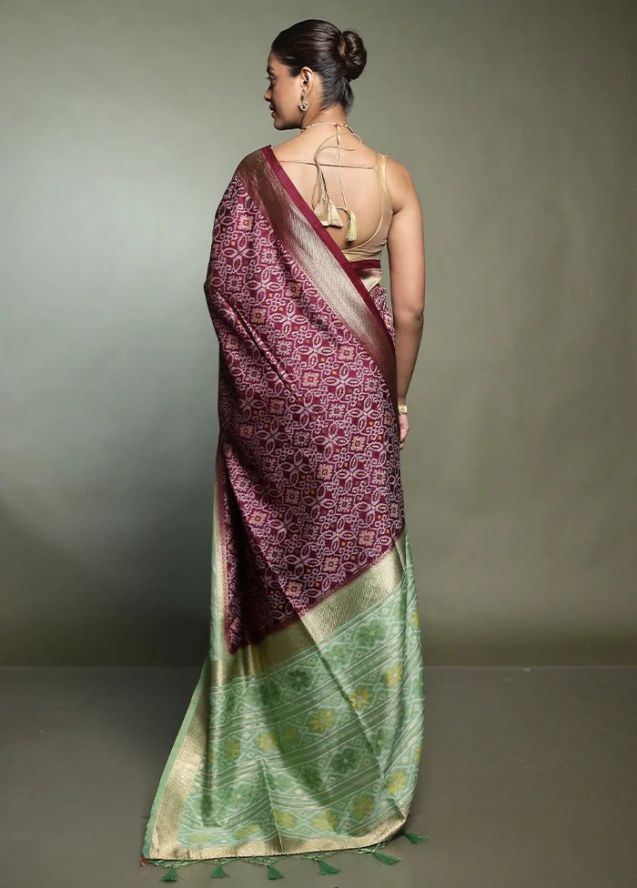 Wine Dupion Silk Saree With Blouse Piece - Image 3