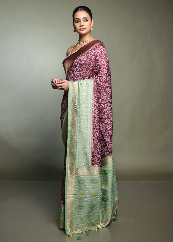 Wine Dupion Silk Saree With Blouse Piece - Image 4