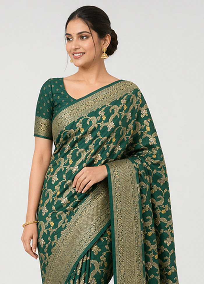 Green Dupion Silk Saree With Blouse Piece - Image 2