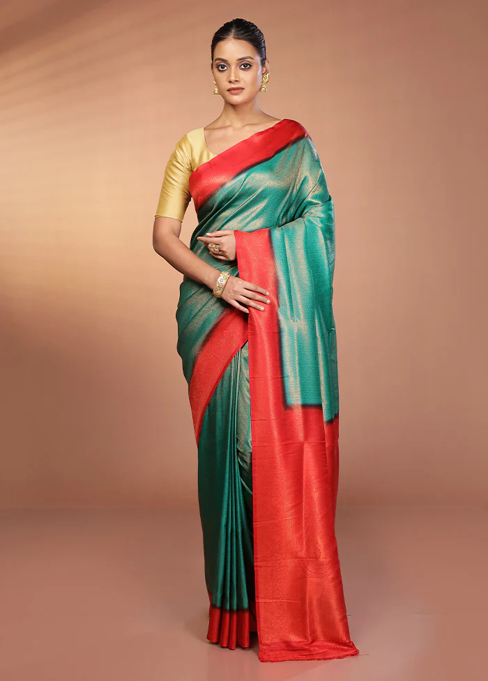 Green Dupion Silk Saree With Blouse Piece - Image 2