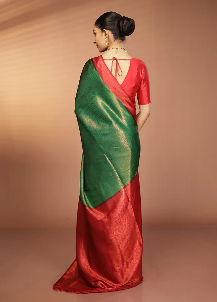 Green Dupion Silk Saree With Blouse Piece - Image 3