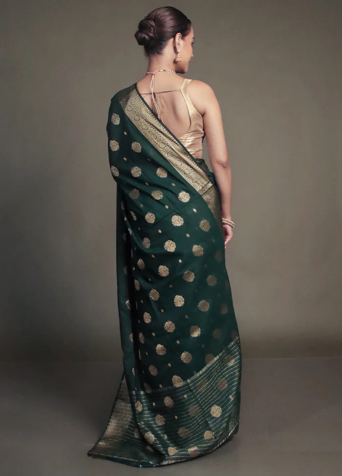 Green Dupion Silk Saree With Blouse Piece - Image 3