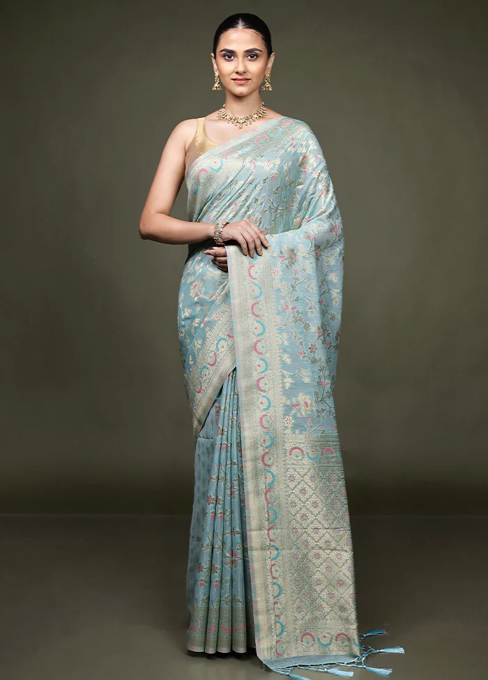 Green Dupion Silk Saree With Blouse Piece - Image 2