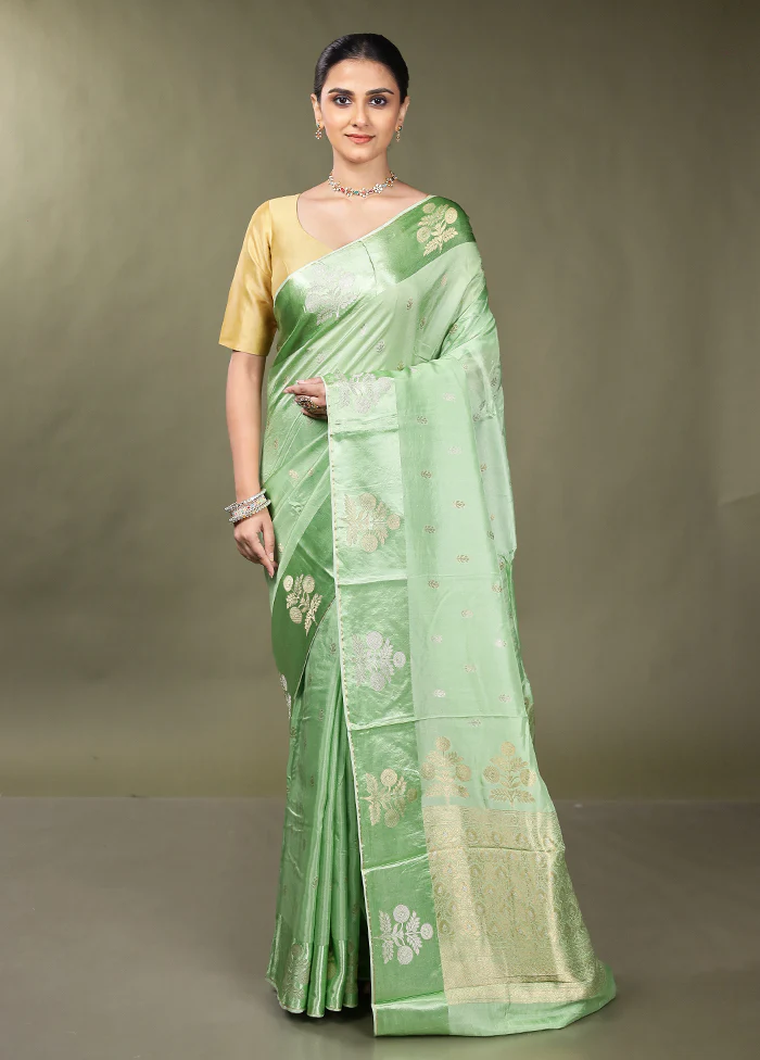 Green Dupion Silk Saree With Blouse Piece - Image 2