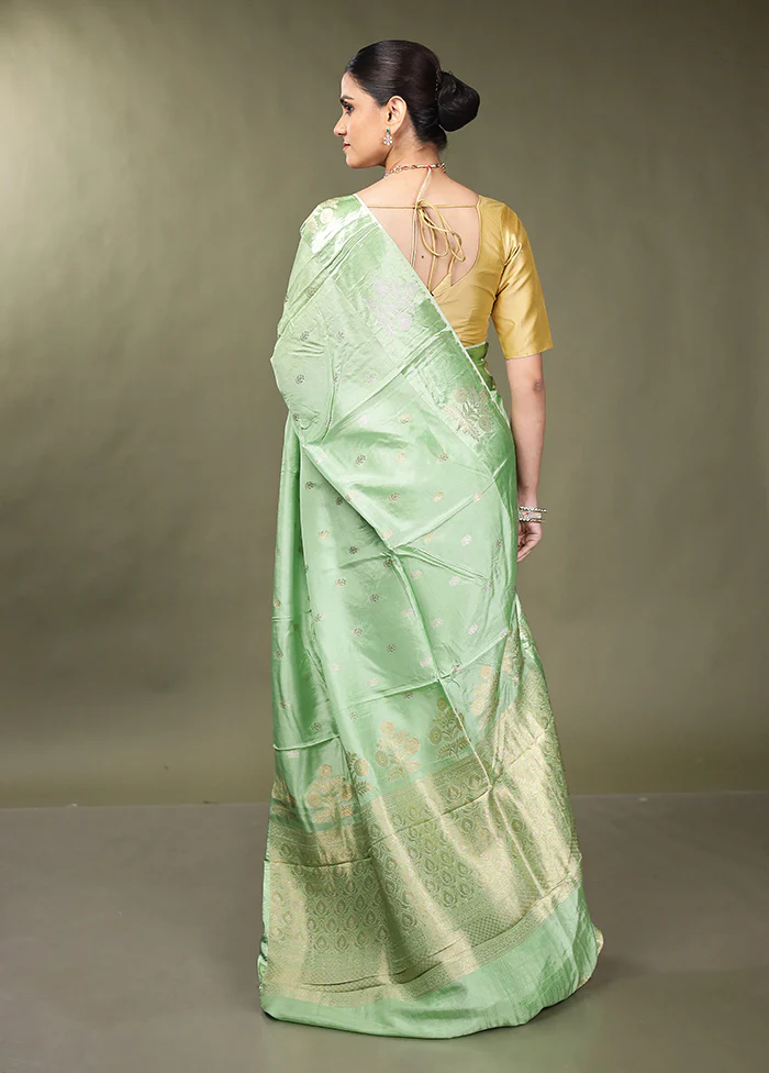 Green Dupion Silk Saree With Blouse Piece - Image 3