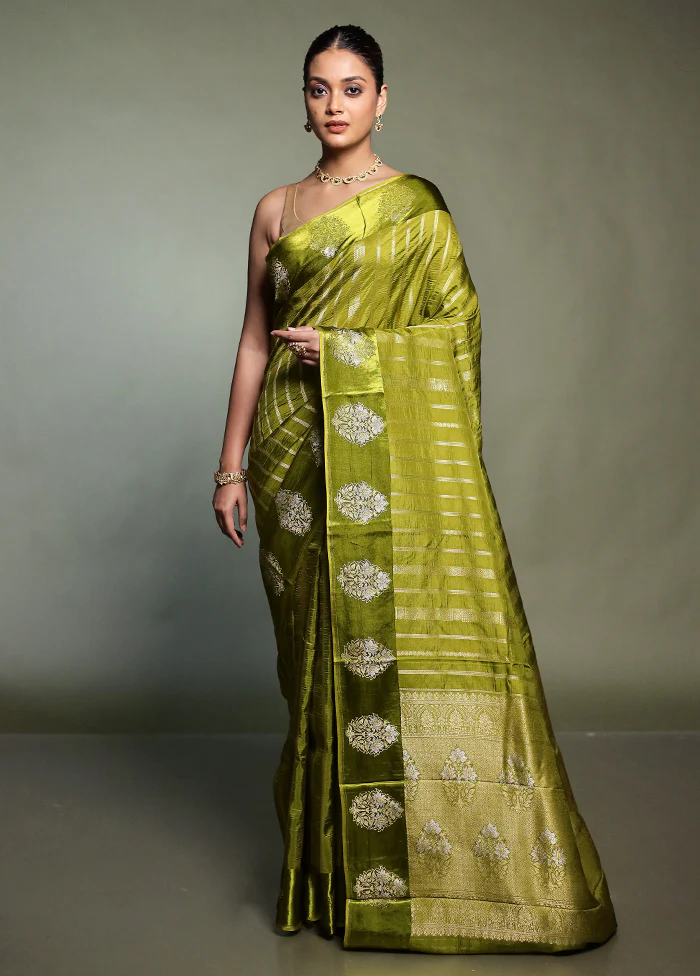 Green Dupion Silk Saree With Blouse Piece - Image 2
