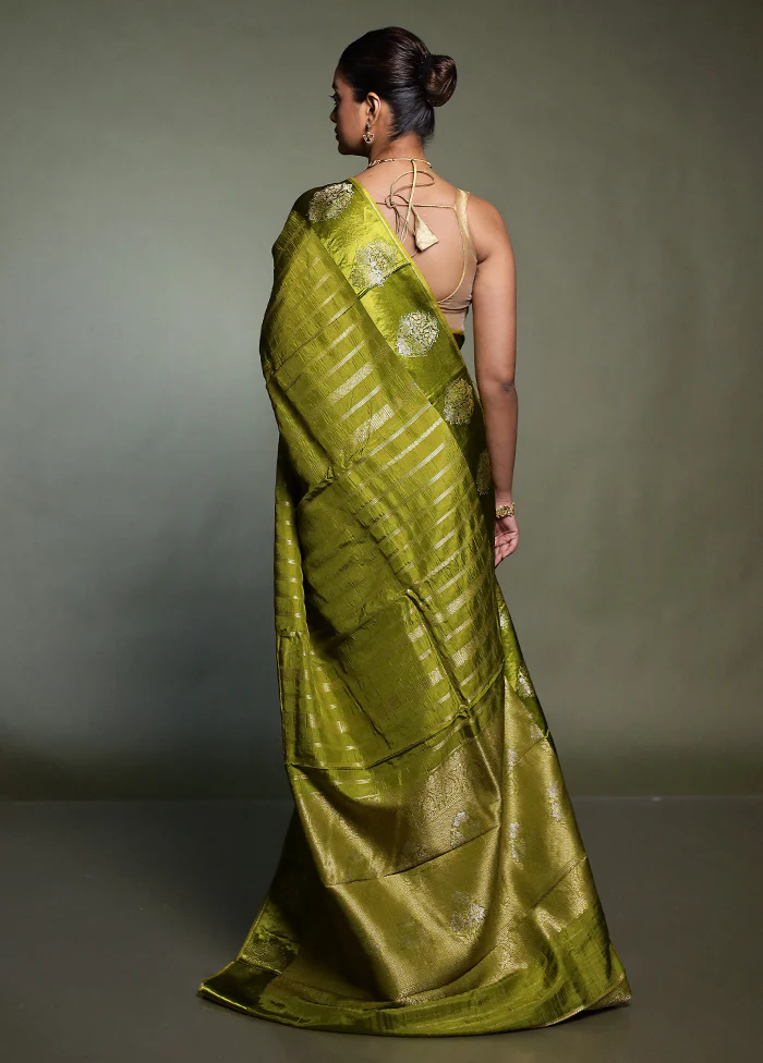 Green Dupion Silk Saree With Blouse Piece - Image 3