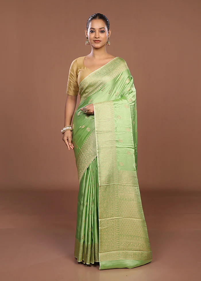 Green Dupion Silk Saree With Blouse Piece - Image 2