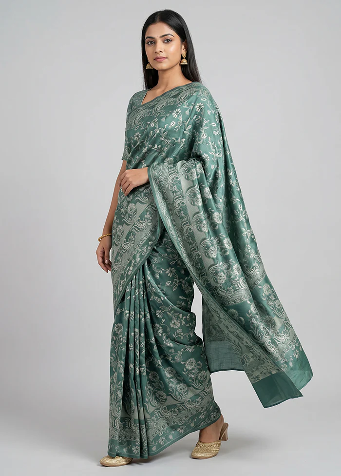 Green Dupion Silk Saree With Blouse Piece