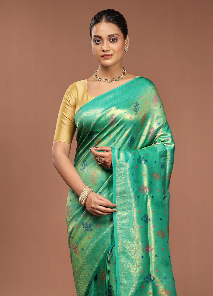Green Dupion Silk Saree With Blouse Piece