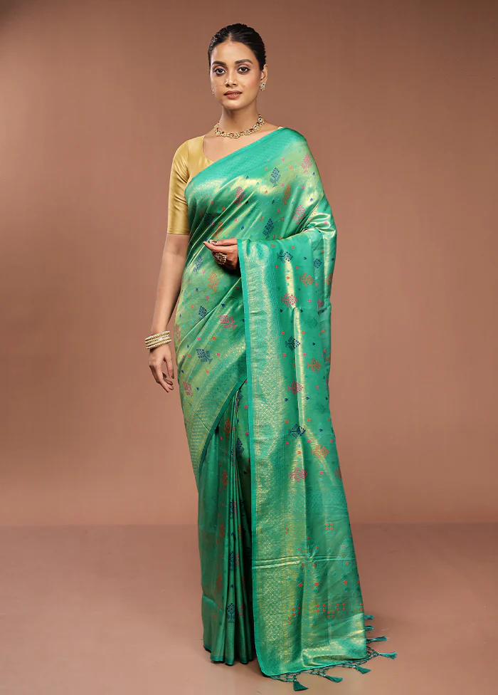 Green Dupion Silk Saree With Blouse Piece - Image 2