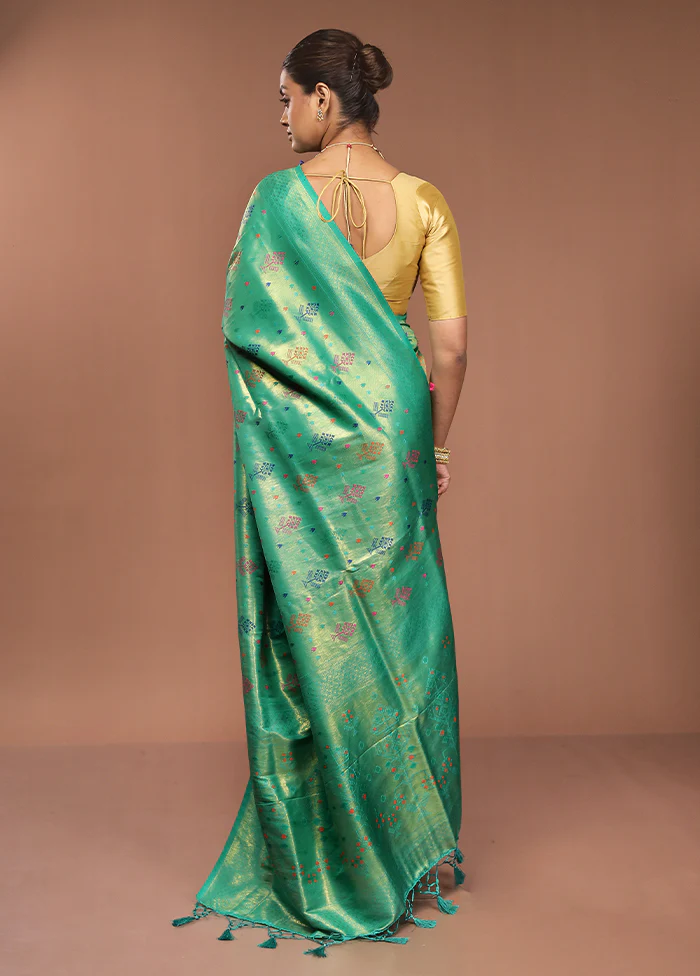 Green Dupion Silk Saree With Blouse Piece - Image 3