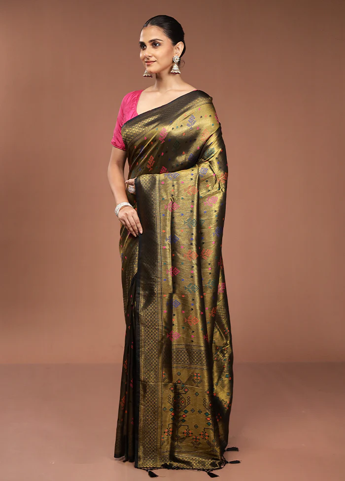 Green Dupion Silk Saree With Blouse Piece - Image 4