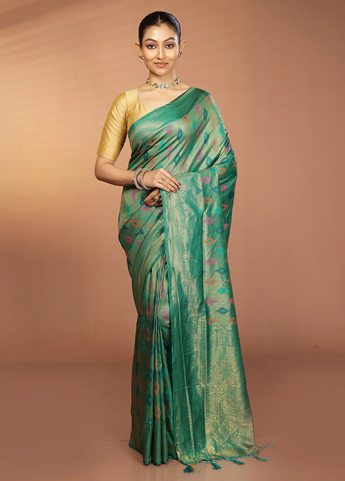 Green Dupion Silk Saree With Blouse Piece - Image 2