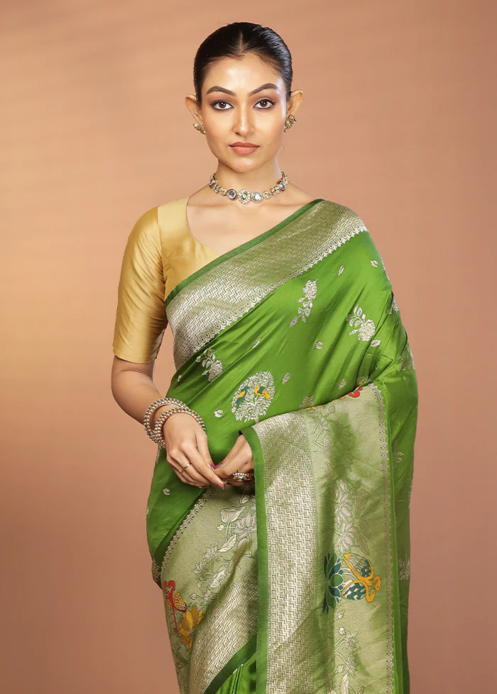Green Dupion Silk Saree With Blouse Piece