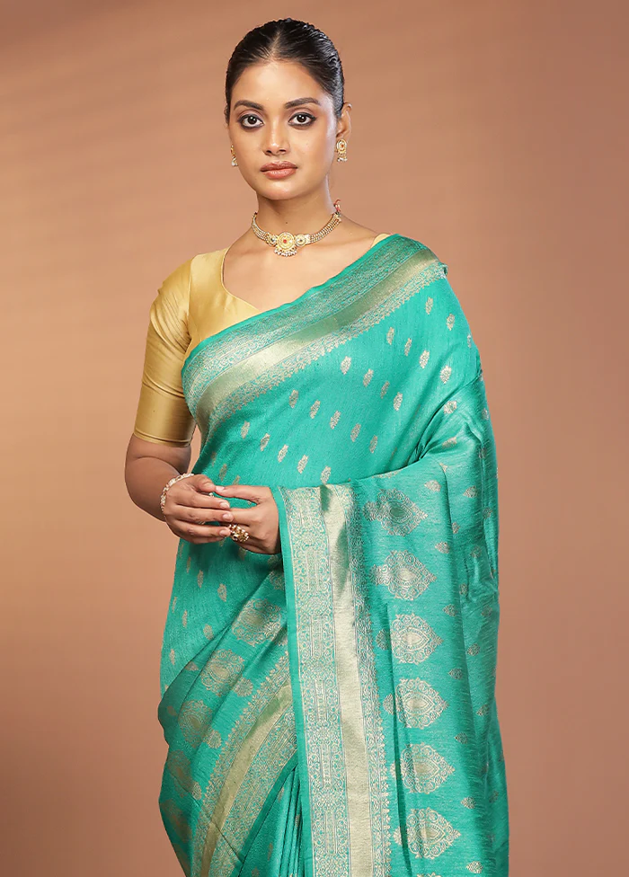 Green Dupion Silk Saree With Blouse Piece