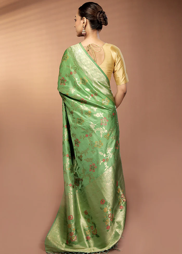 Green Dupion Silk Saree With Blouse Piece - Image 3