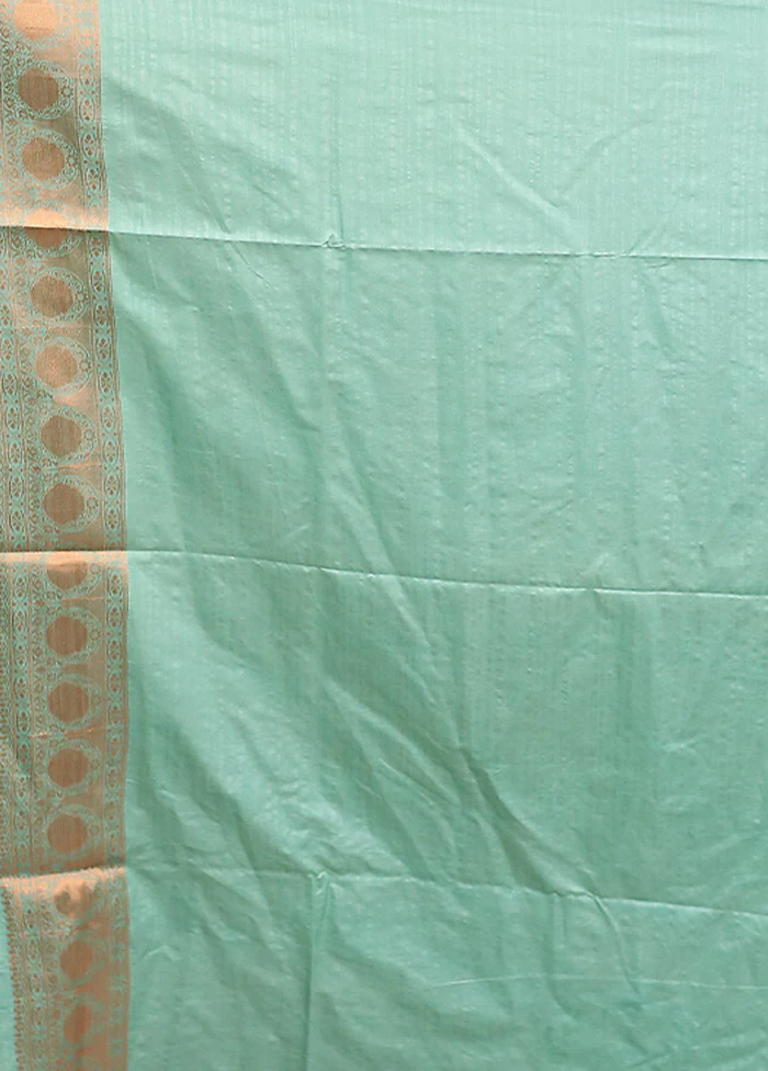 Green Dupion Silk Saree With Blouse Piece - Image 5