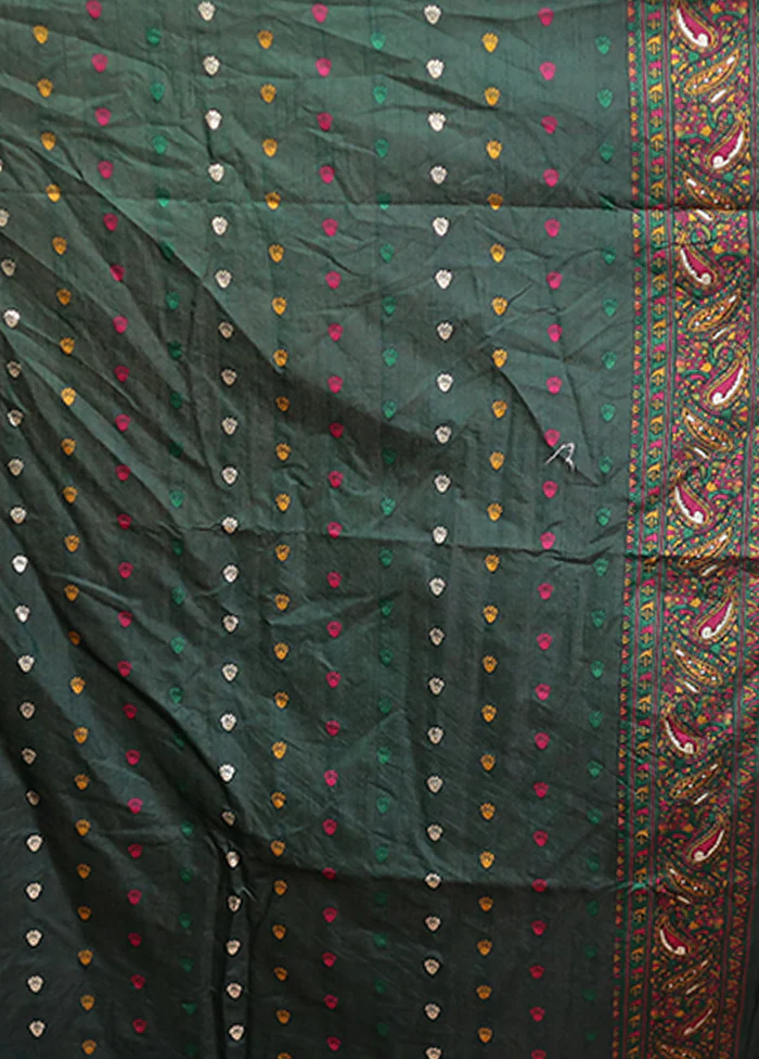 Green Dupion Silk Saree With Blouse Piece - Image 5