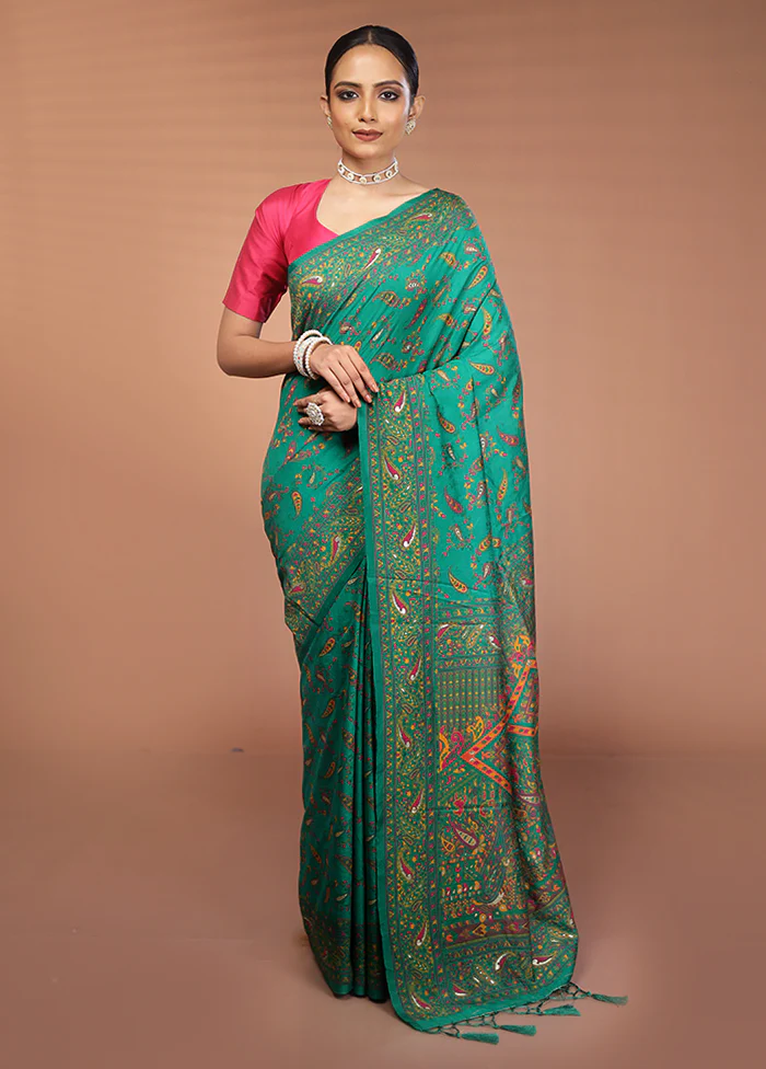 Green Dupion Silk Saree With Blouse Piece - Image 2