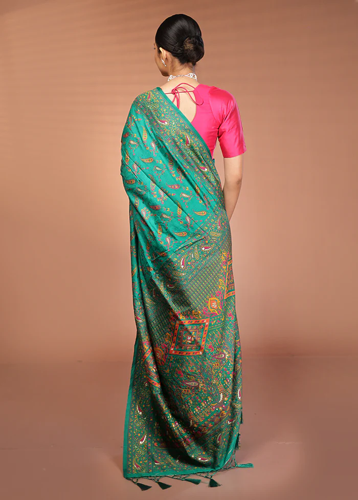 Green Dupion Silk Saree With Blouse Piece - Image 3