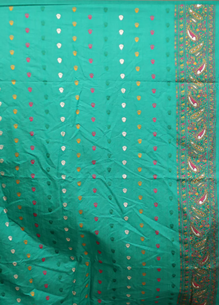 Green Dupion Silk Saree With Blouse Piece - Image 5