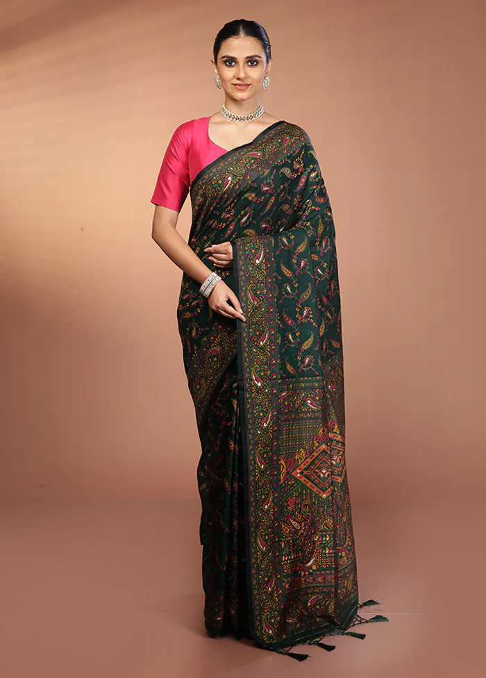 Green Dupion Silk Saree With Blouse Piece - Image 2