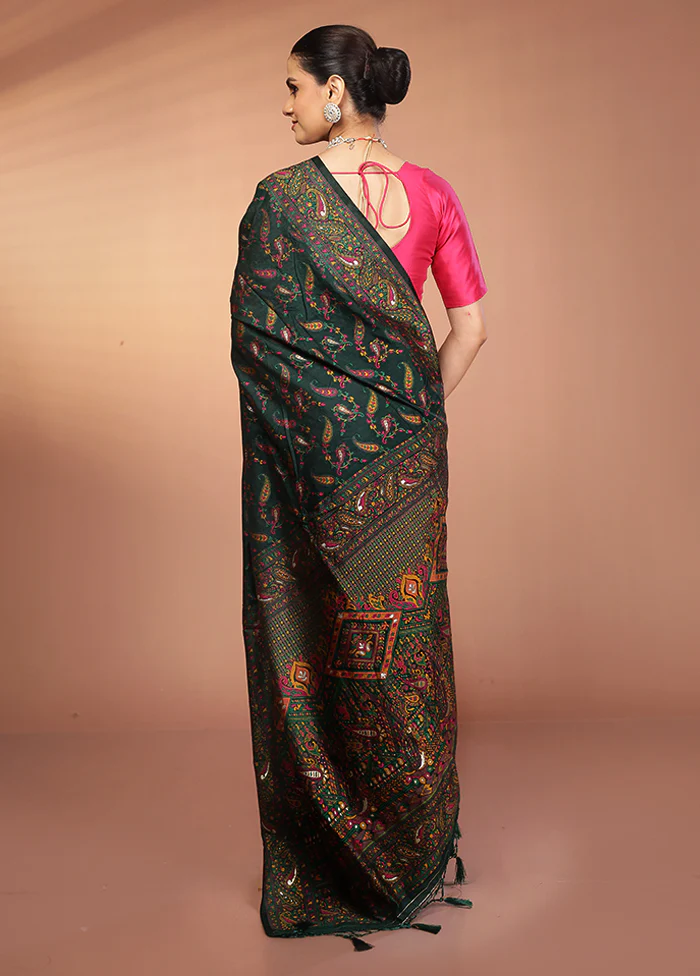 Green Dupion Silk Saree With Blouse Piece - Image 3