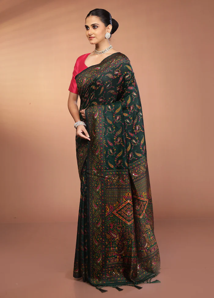 Green Dupion Silk Saree With Blouse Piece - Image 4