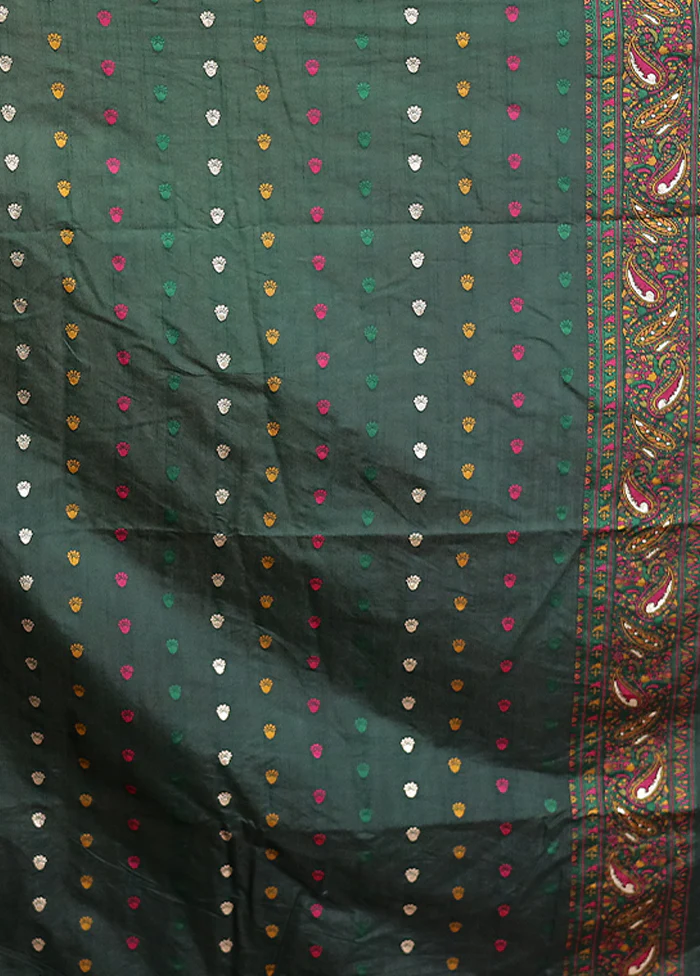 Green Dupion Silk Saree With Blouse Piece - Image 5