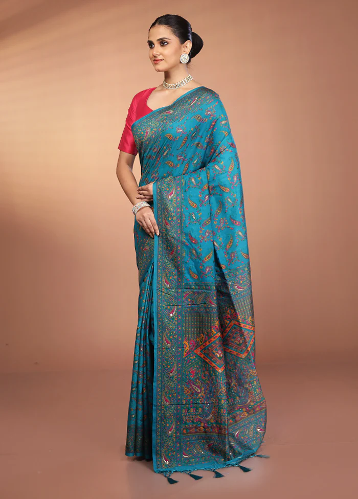 Green Dupion Silk Saree With Blouse Piece - Image 4