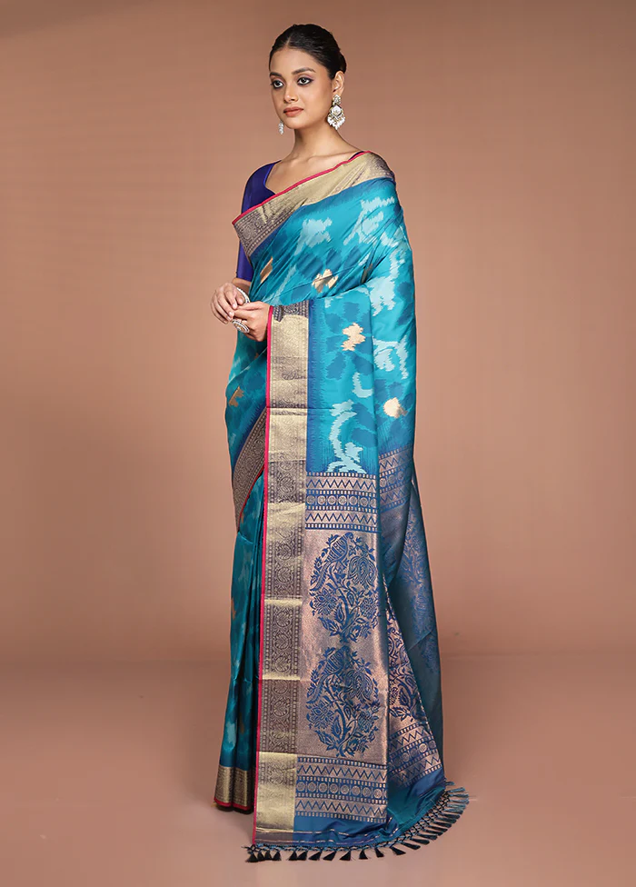 Green Dupion Silk Saree With Blouse Piece - Image 4