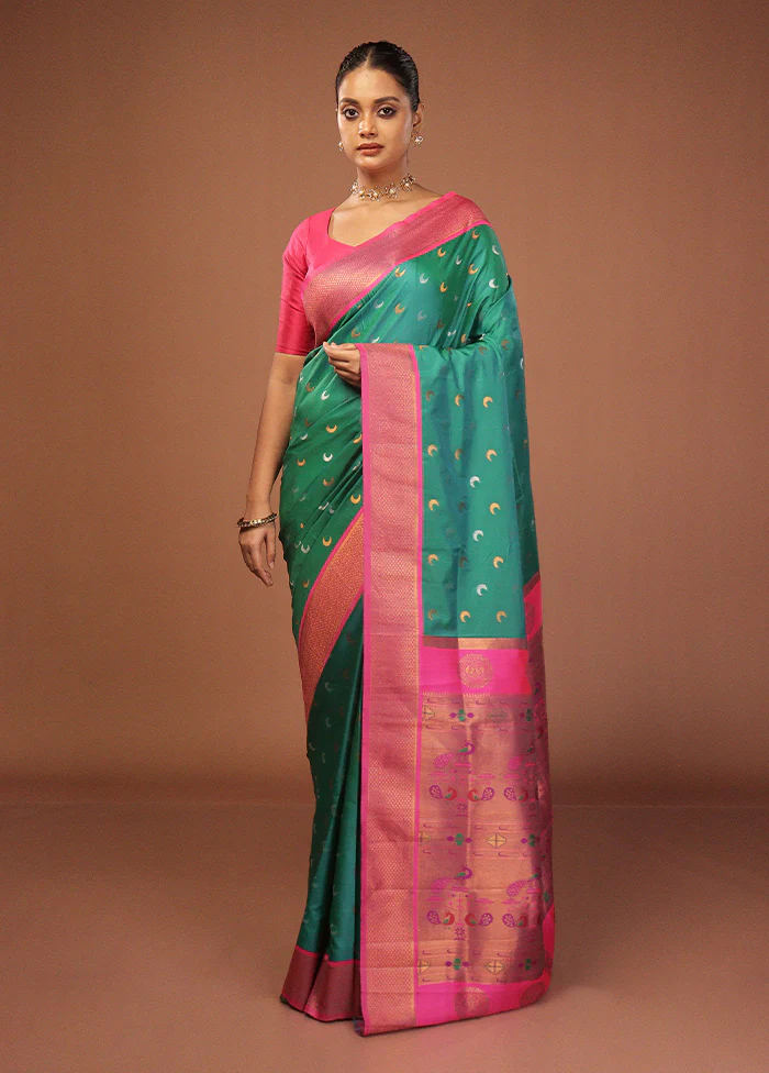 Green Dupion Silk Saree With Blouse Piece - Image 2