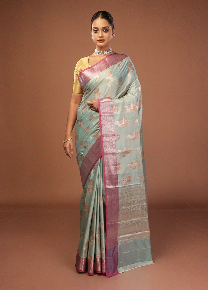 Green Dupion Silk Saree With Blouse Piece - Image 2