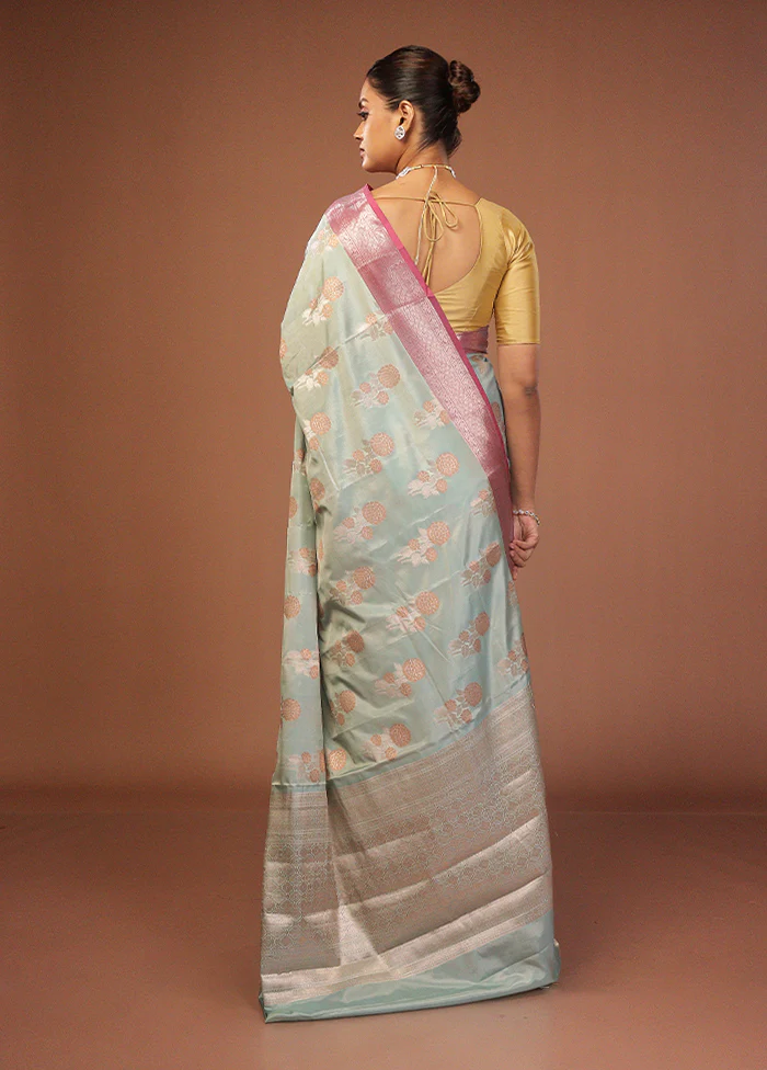Green Dupion Silk Saree With Blouse Piece - Image 3