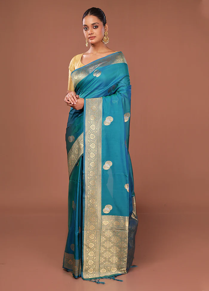 Green Dupion Silk Saree With Blouse Piece - Image 4