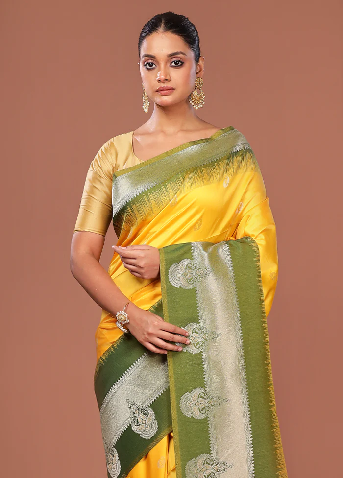 Yellow Dupion Silk Saree With Blouse Piece