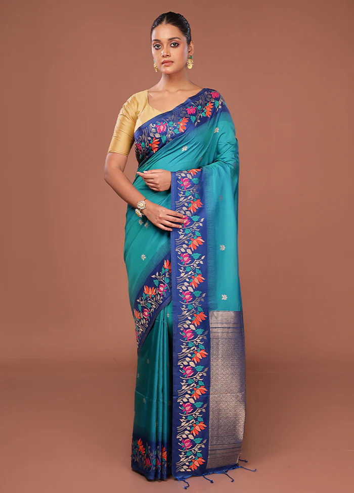 Green Dupion Silk Saree With Blouse Piece - Image 2