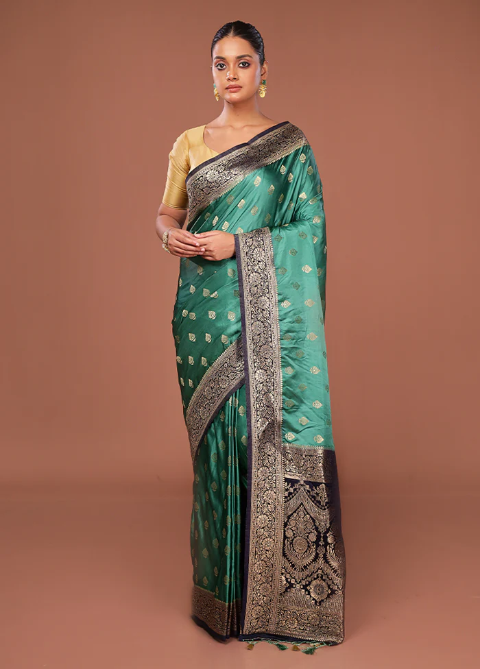 Green Dupion Silk Saree With Blouse Piece - Image 2