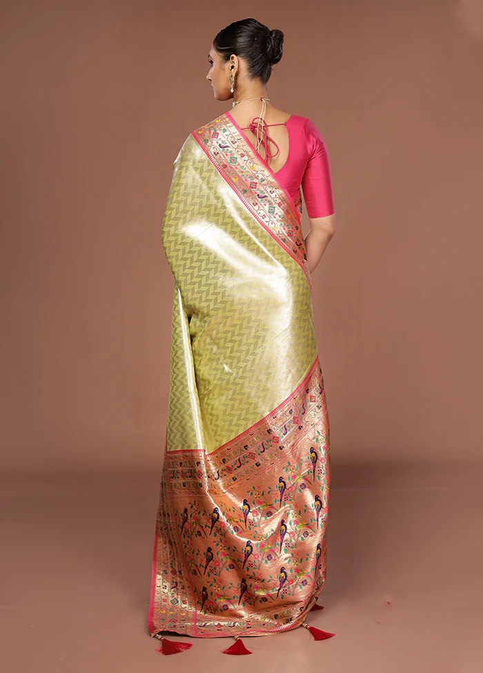 Green Dupion Silk Saree With Blouse Piece - Image 3