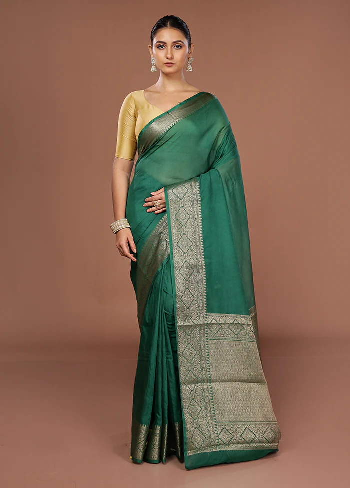 Green Dupion Silk Saree With Blouse Piece - Image 2