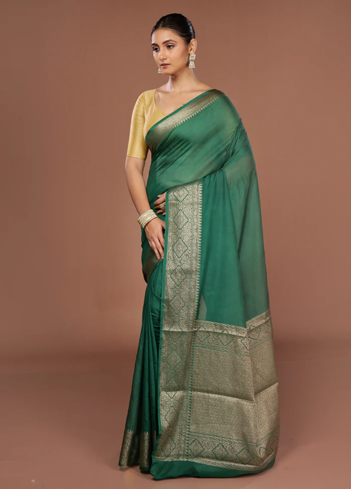 Green Dupion Silk Saree With Blouse Piece - Image 4