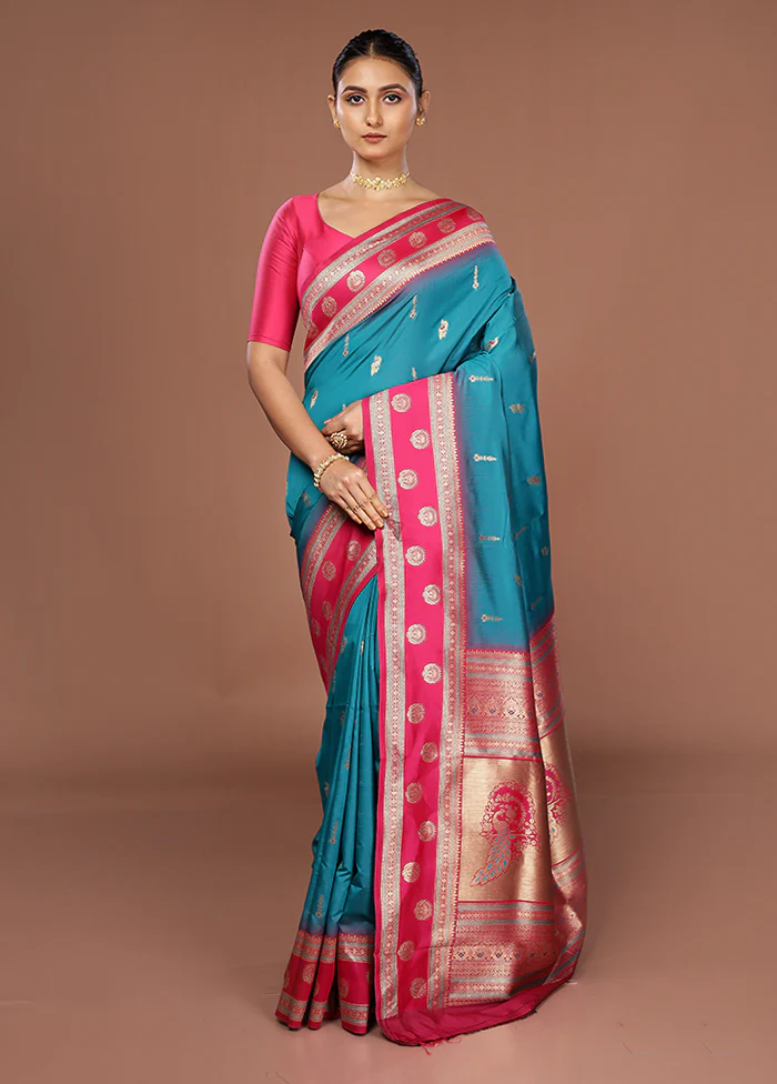 Green Dupion Silk Saree With Blouse Piece - Image 2