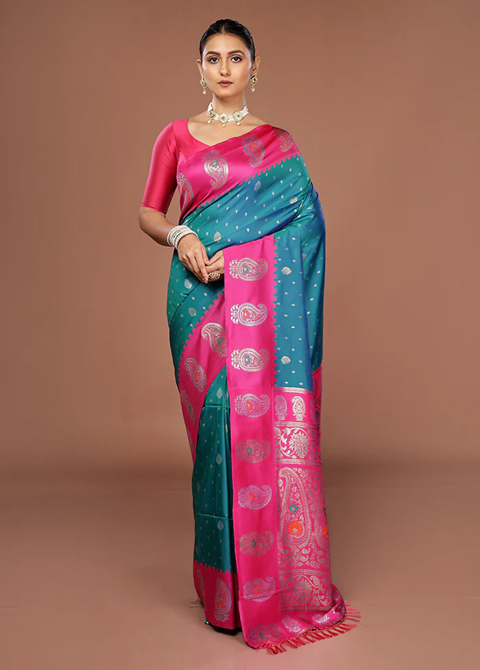 Green Dupion Silk Saree With Blouse Piece - Image 2