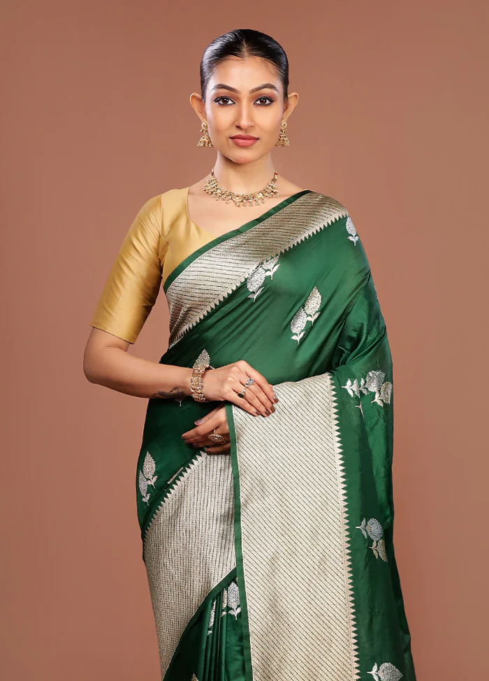Green Dupion Silk Saree With Blouse Piece