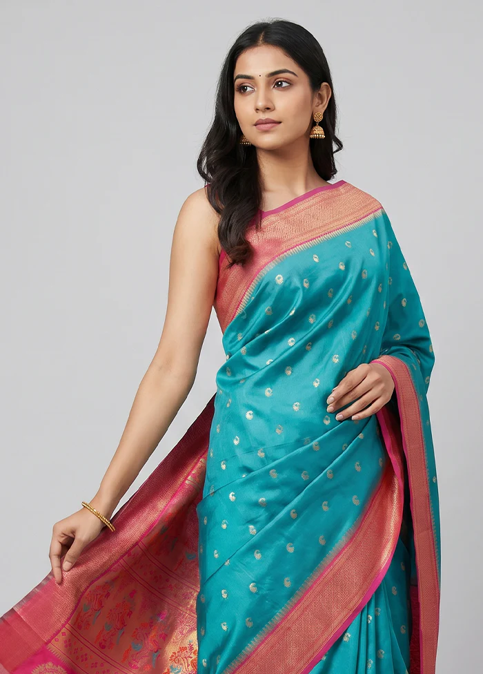 Green Dupion Silk Saree With Blouse Piece - Image 2