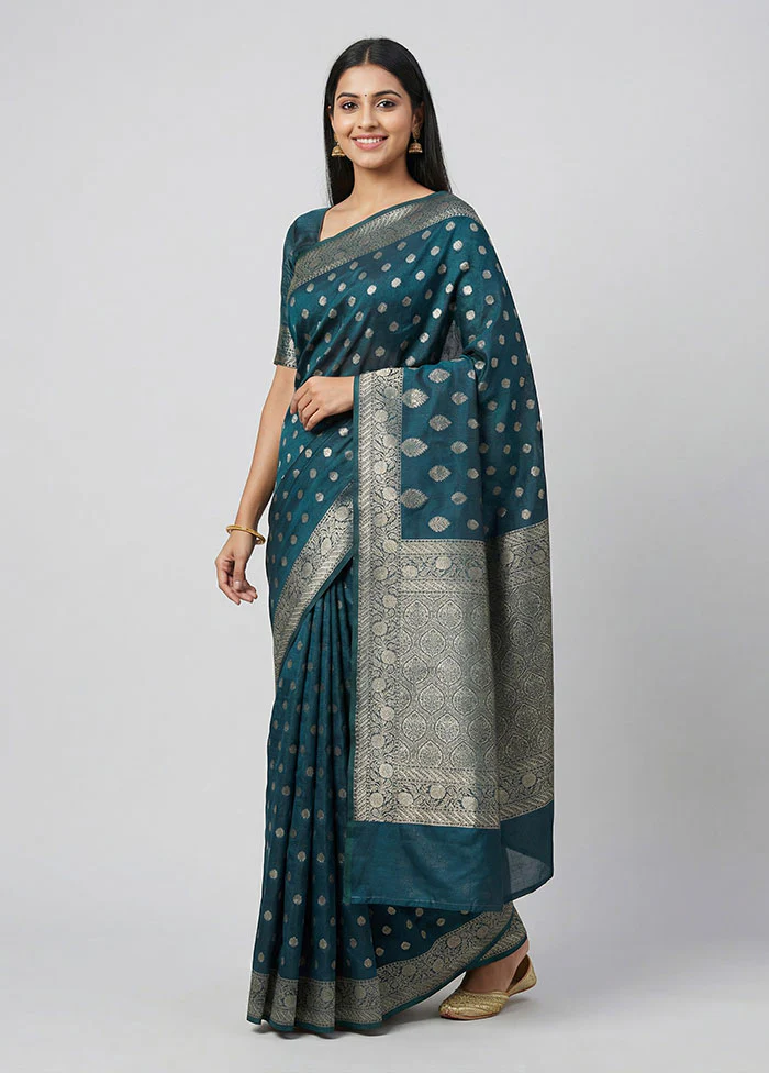 Green Dupion Silk Saree With Blouse Piece